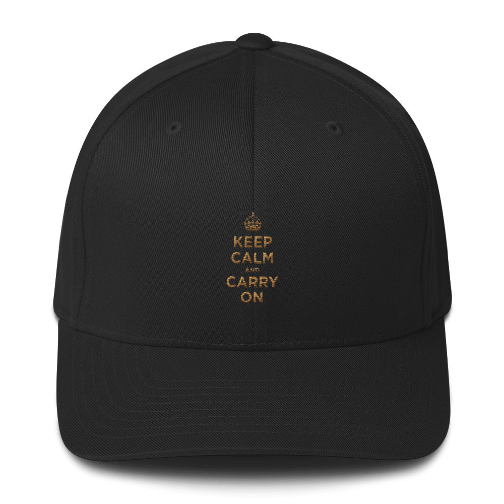 Black / S/M Keep Calm and Carry On (Gold) Structured Twill Cap by Design Express