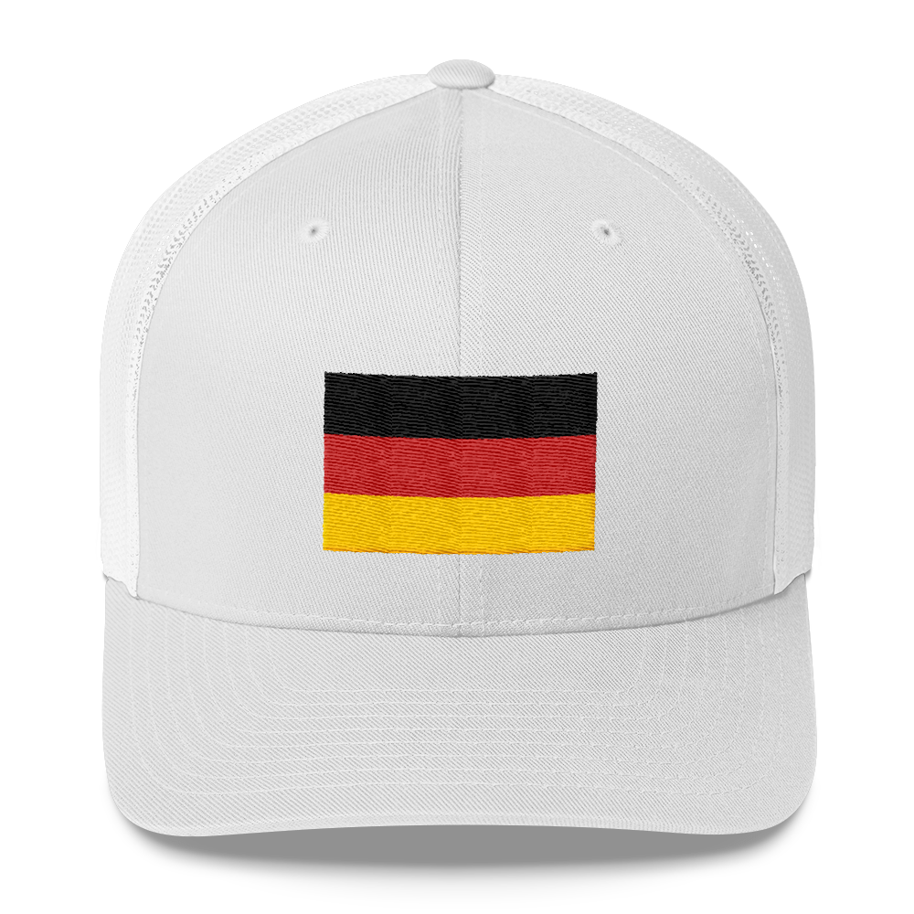 White Germany Flag Embroidered Trucker Cap by Design Express