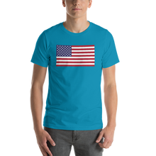 Aqua / S United States Flag "Solo" Short-Sleeve Unisex T-Shirt by Design Express