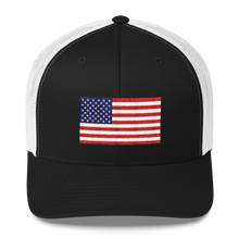 Black/ White United States Flag "Solo" Trucker Cap by Design Express