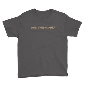 Charcoal / XS United States Of America Eagle Illustration Reverse Gold Backside Youth Short Sleeve T-Shirt by Design Express