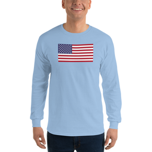 Light Blue / S United States Flag "Solo" Long Sleeve T-Shirt by Design Express