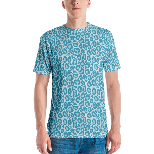 XS Teal Leopard Print Men's T-shirt by Design Express