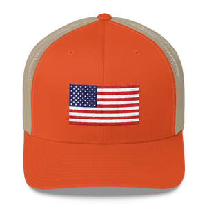 Rustic Orange/ Khaki United States Flag "Solo" Trucker Cap by Design Express