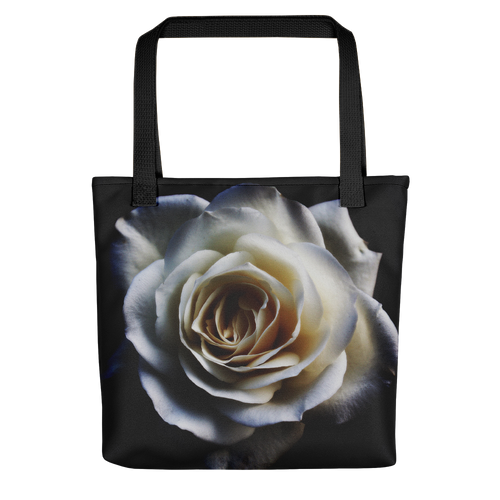 Default Title White Rose on Black Tote Bag by Design Express