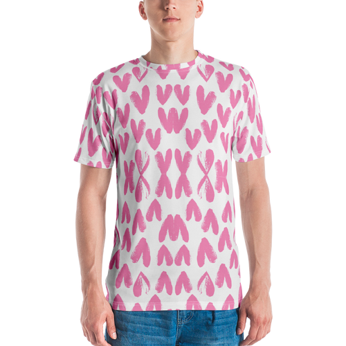 XS Pink Heart Pattern Men's T-shirt by Design Express