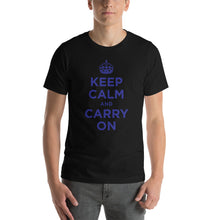 Black / XS Keep Calm and Carry On (Navy Blue) Short-Sleeve Unisex T-Shirt by Design Express