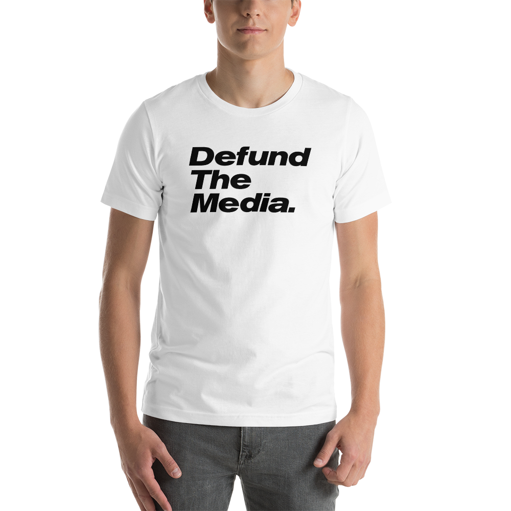 XS Defund The Media Italic Smallcaps Unisex White T-Shirt by Design Express