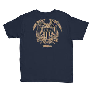 United States Of America Eagle Illustration Reverse Gold Backside Youth Short Sleeve T-Shirt by Design Express