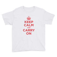 White / XS Keep Calm and Carry On (Red) Youth Short Sleeve T-Shirt by Design Express