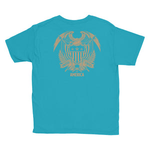 United States Of America Eagle Illustration Reverse Gold Backside Youth Short Sleeve T-Shirt by Design Express