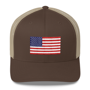 Brown/ Khaki United States Flag "Solo" Trucker Cap by Design Express