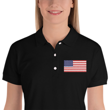 Black / S United States Flag "Solo" Embroidered Women's Polo Shirt by Design Express