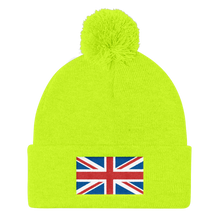 Neon Yellow United Kingdom Flag "Solo" Pom Pom Knit Cap by Design Express