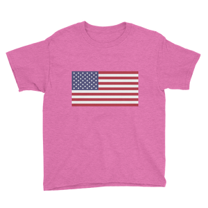 Heather Hot Pink / XS United States Flag "Solo" Youth Short Sleeve T-Shirt by Design Express