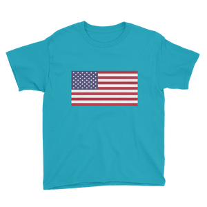 Caribbean Blue / XS United States Flag "Solo" Youth Short Sleeve T-Shirt by Design Express