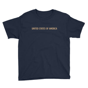 Navy / XS United States Of America Eagle Illustration Reverse Gold Backside Youth Short Sleeve T-Shirt by Design Express