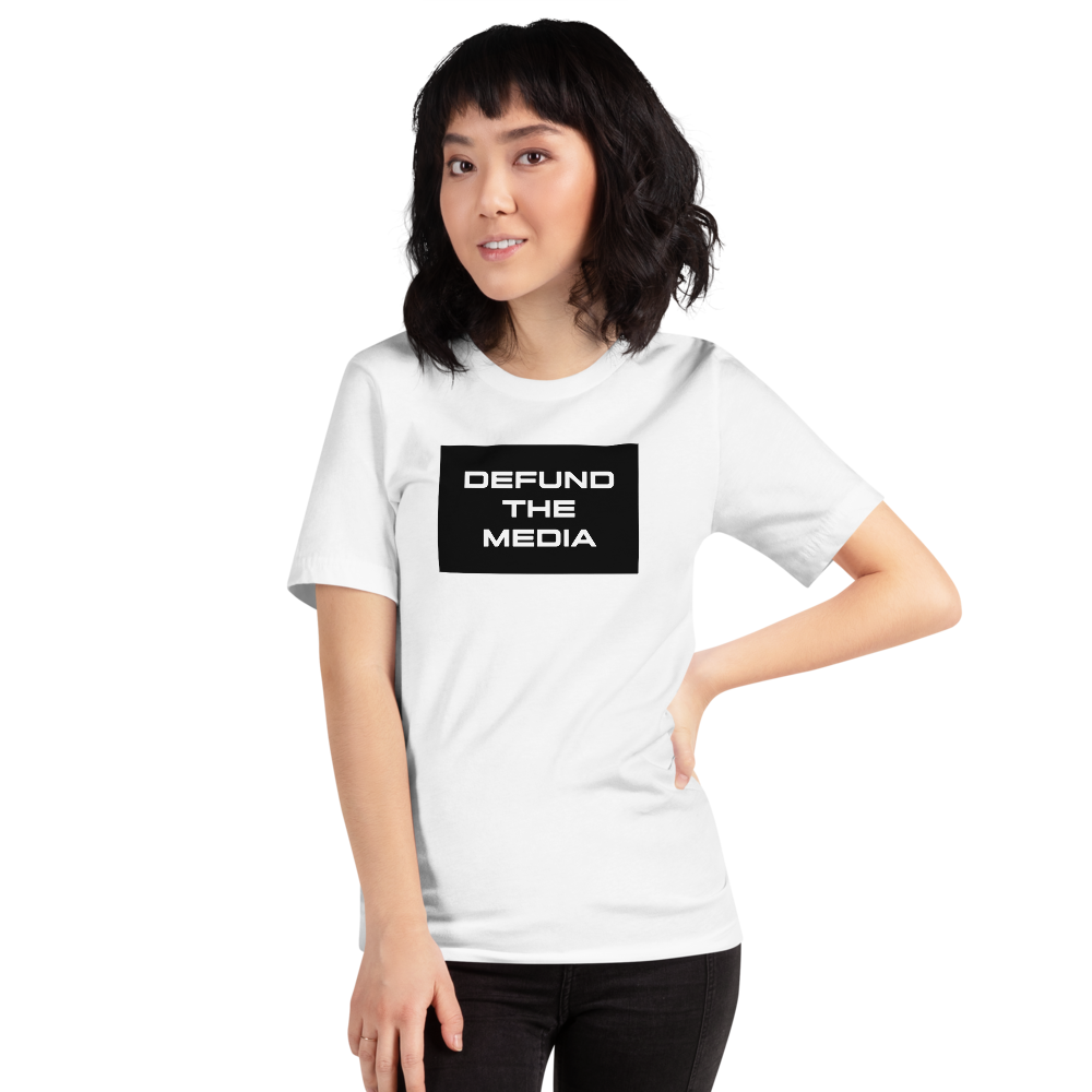 XS Defund The Media Rectangular Unisex White T-Shirt by Design Express