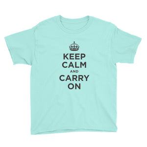 Teal Ice / S Keep Calm and Carry On (Black) Youth Short Sleeve T-Shirt by Design Express