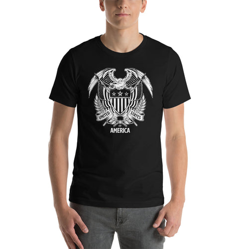 Black / XS United States Of America Eagle Illustration Reverse Short-Sleeve Unisex T-Shirt by Design Express