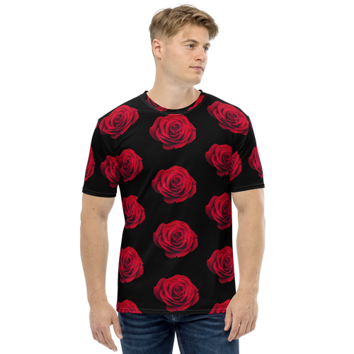 XS Charming Red Rose Large Pattern Men's T-shirt by Design Express