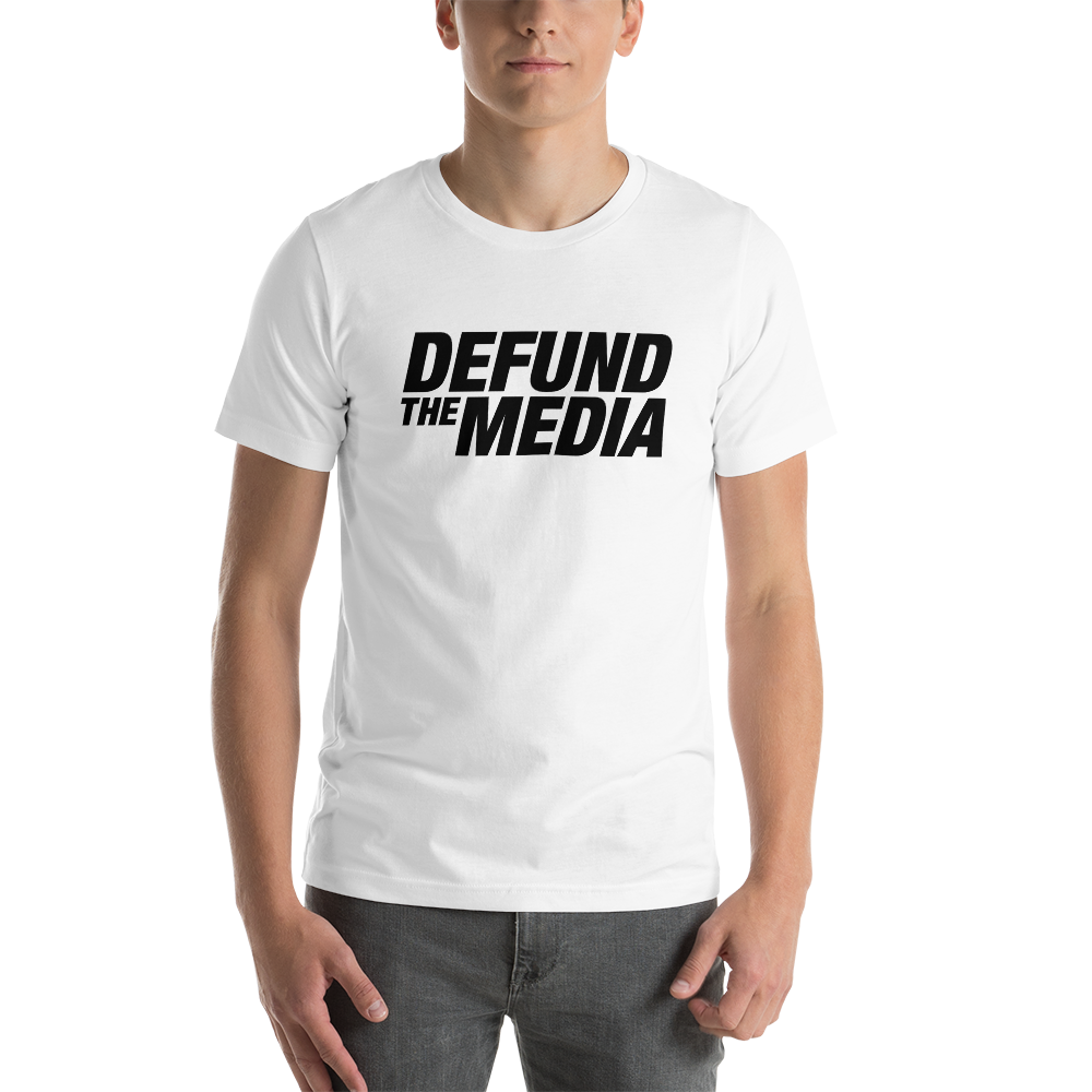 XS Defund The Media Italic Unisex White T-Shirt by Design Express