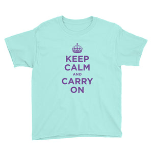 Teal Ice / S Keep Calm and Carry On (Purple) Youth Short Sleeve T-Shirt by Design Express