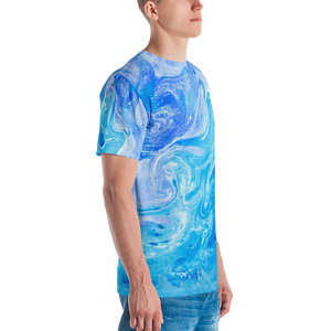 Blue Watercolor Marble Men's T-shirt by Design Express