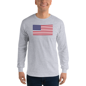 Sport Grey / S United States Flag "Solo" Long Sleeve T-Shirt by Design Express