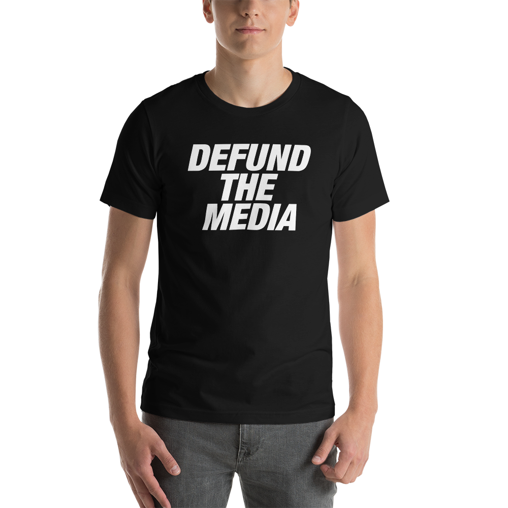 XS Defund The Media Italic Bold Unisex Black T-Shirt by Design Express