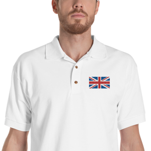 White / S United Kingdom Flag "Solo" Embroidered Polo Shirt by Design Express