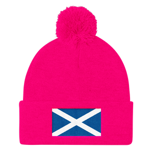 Neon Pink Scotland Flag "Solo" Pom Pom Knit Cap by Design Express