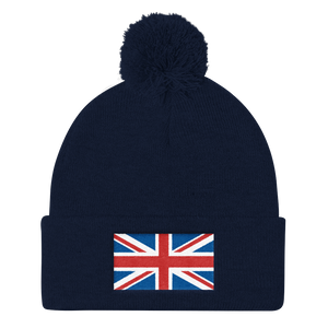 Navy United Kingdom Flag "Solo" Pom Pom Knit Cap by Design Express