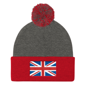 Dark Heather Grey/ Red United Kingdom Flag "Solo" Pom Pom Knit Cap by Design Express