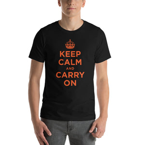 Black / XS Keep Calm and Carry On (Orange) Short-Sleeve Unisex T-Shirt by Design Express