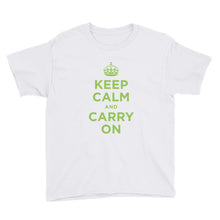 White / XS Keep Calm and Carry On (Green) Youth Short Sleeve T-Shirt by Design Express