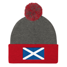 Dark Heather Grey/ Red Scotland Flag "Solo" Pom Pom Knit Cap by Design Express