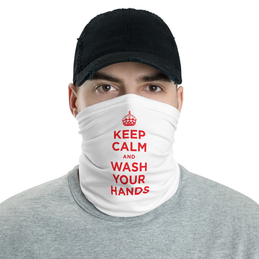 Default Title White Red Keep Calm and Wash Your Hands Neck Gaiter Masks by Design Express