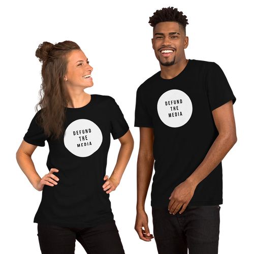 XS Defund The Media Circle Unisex Black T-Shirt by Design Express