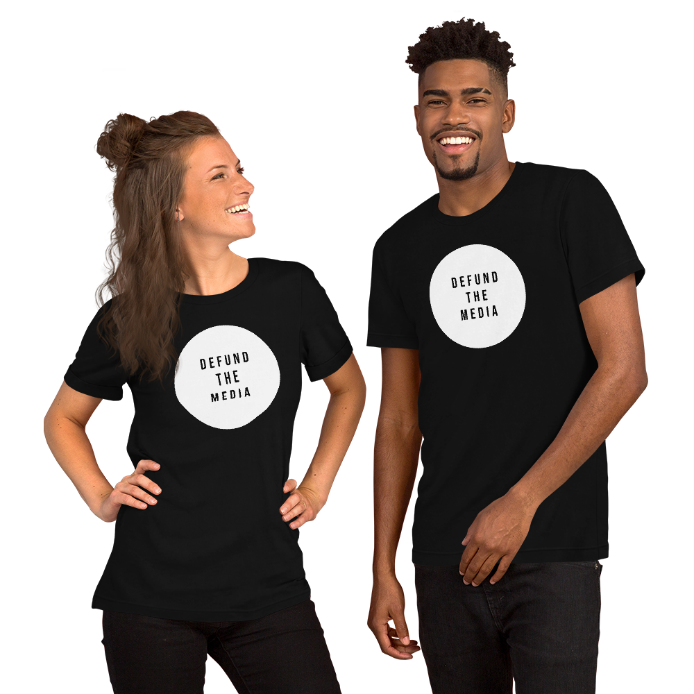 XS Defund The Media Circle Unisex Black T-Shirt by Design Express