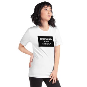 Defund The Media Rectangular Unisex White T-Shirt by Design Express