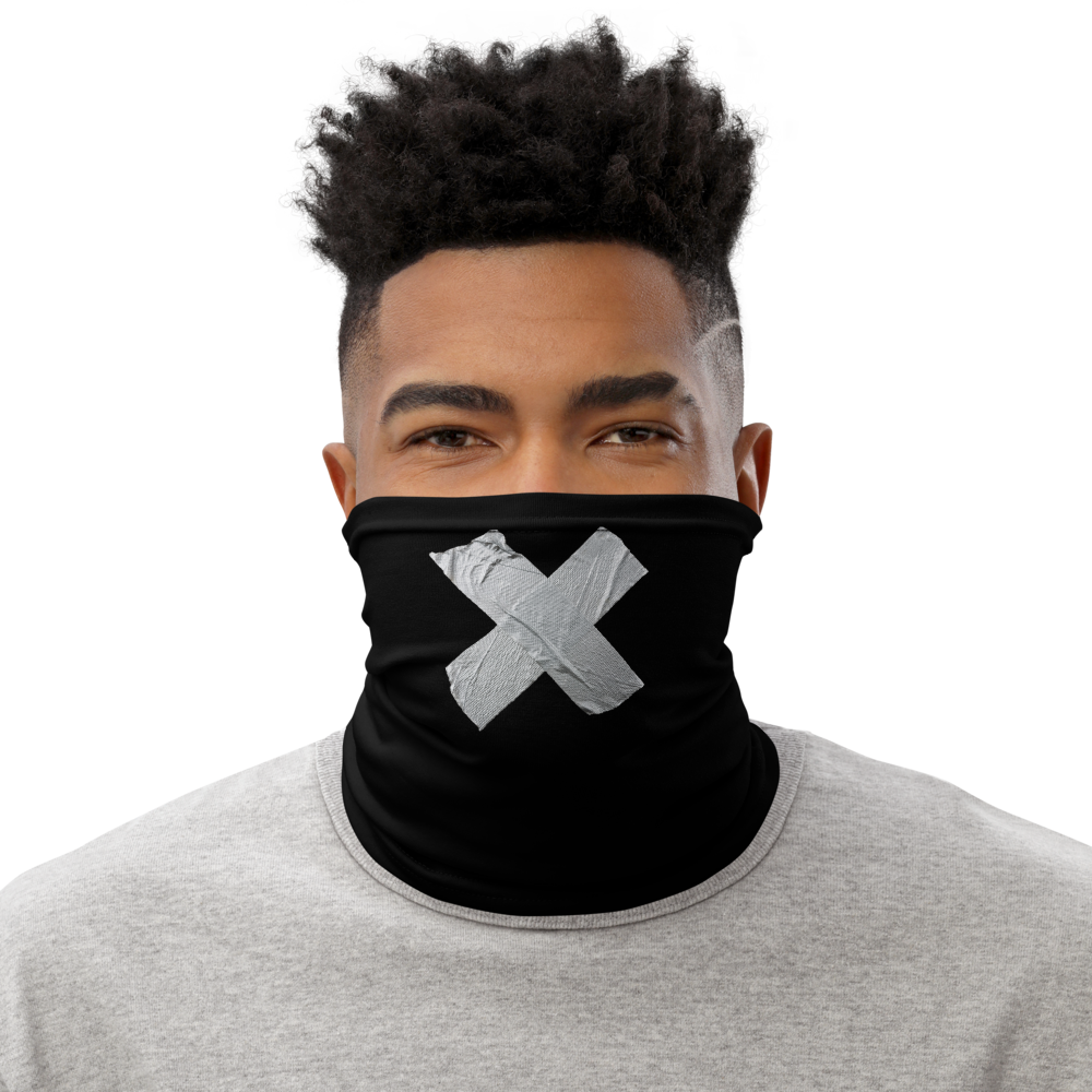 Default Title Crossed Grey Duct Tape on Black Neck Gaiter by Design Express