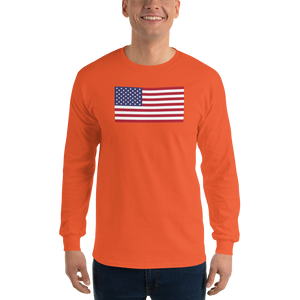 Orange / S United States Flag "Solo" Long Sleeve T-Shirt by Design Express