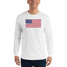 White / S United States Flag "Solo" Long Sleeve T-Shirt by Design Express