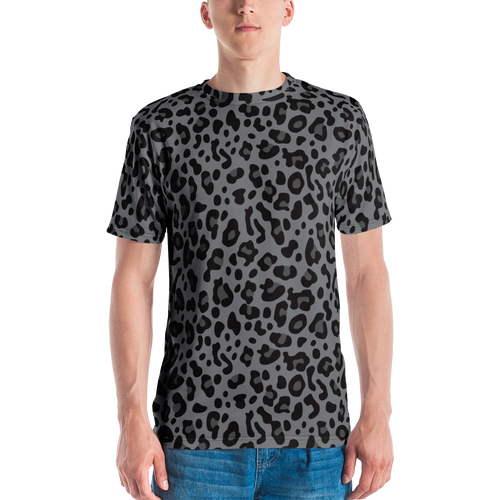 XS Grey Leopard Print Men's T-shirt by Design Express