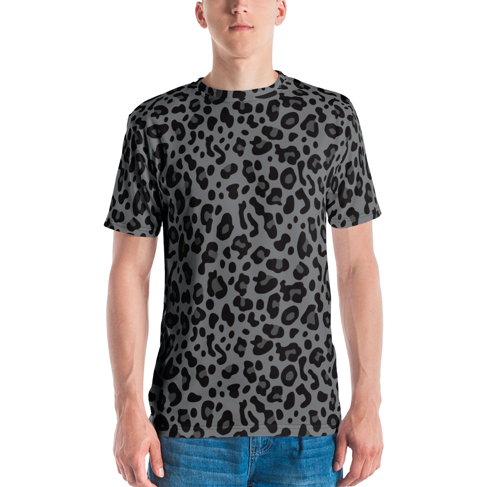 XS Grey Leopard Print Men's T-shirt by Design Express