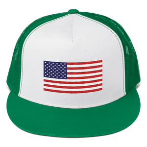 Kelly/ White/ Kelly United States Flag "Solo" Trucker Cap by Design Express