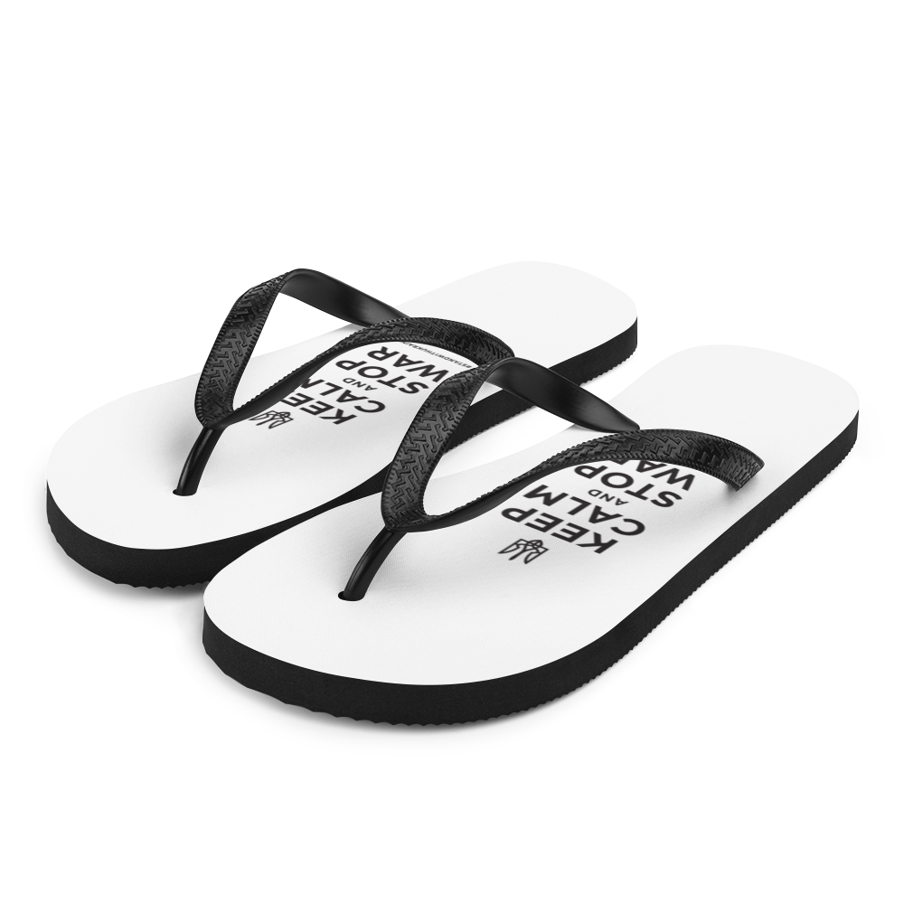 S Keep Calm and Stop War (Support Ukraine) Black Print Flip Flops by Design Express