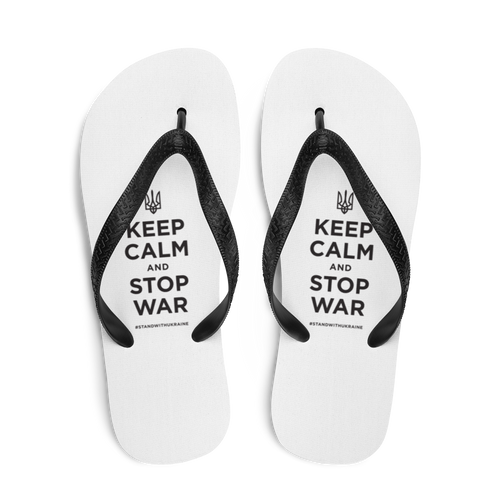 Keep Calm and Stop War (Support Ukraine) Black Print Flip Flops by Design Express