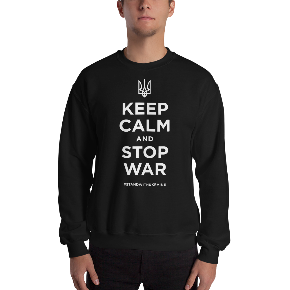 Black / S Keep Calm and Stop War (Support Ukraine) White Print Unisex Sweatshirt by Design Express